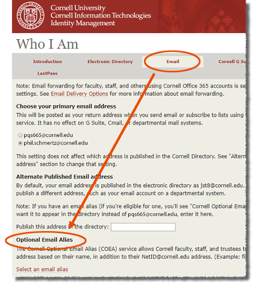 Cornell Optional Email Alias Eligibility ITCornell